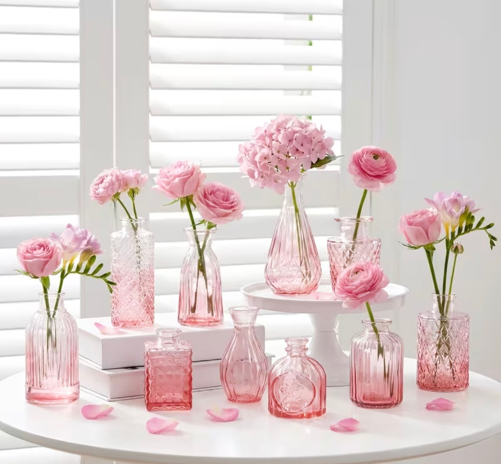 Pink Glass Bud Vase-10 pcs